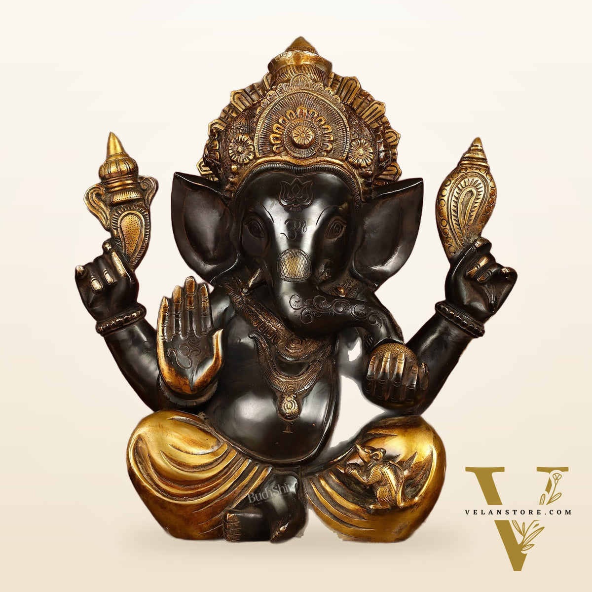 Majestic 15-Inch Pure Brass Ganapati Statue in Black Tone