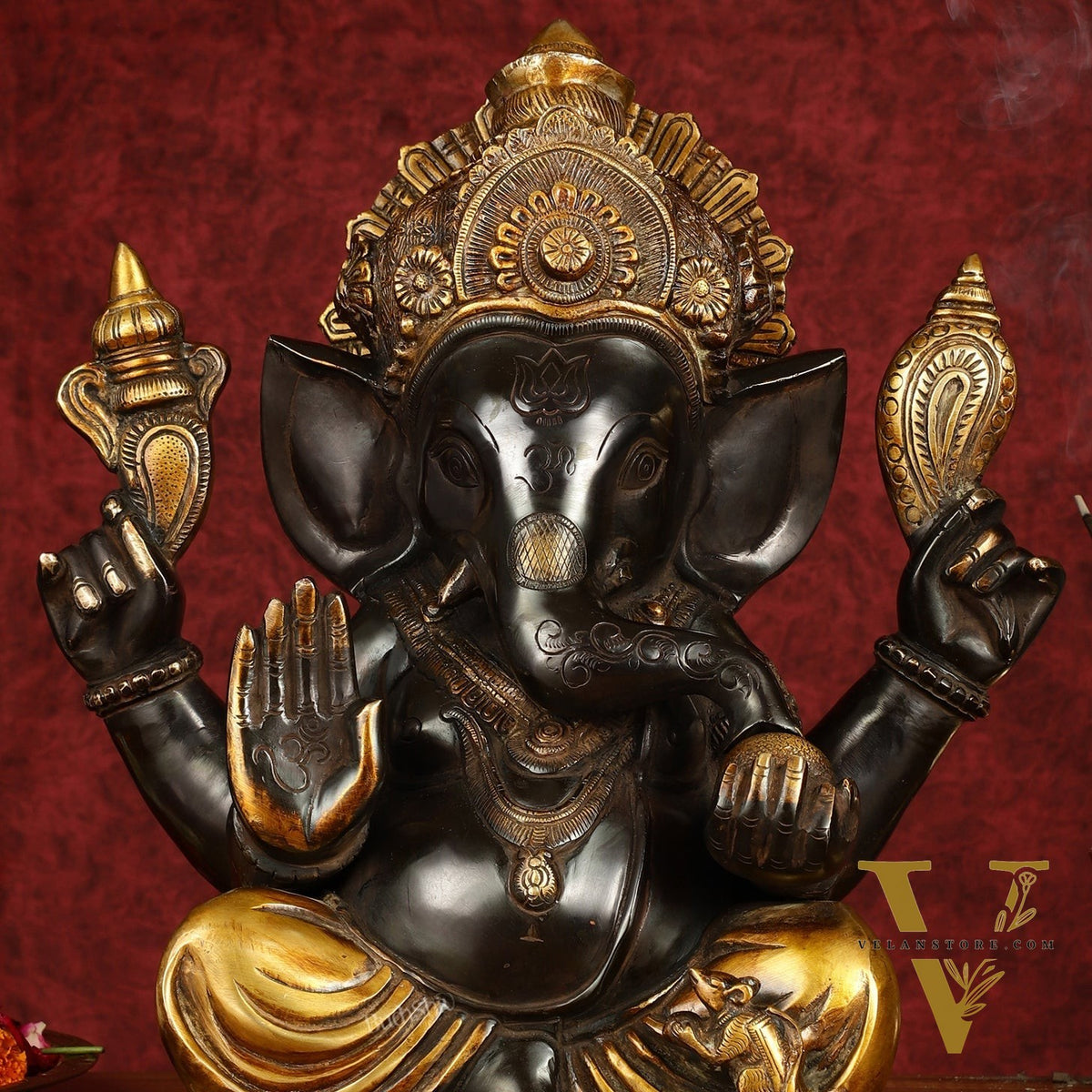 Majestic 15-Inch Pure Brass Ganapati Statue in Black Tone