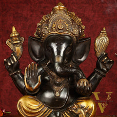Majestic 15-Inch Pure Brass Ganapati Statue in Black Tone
