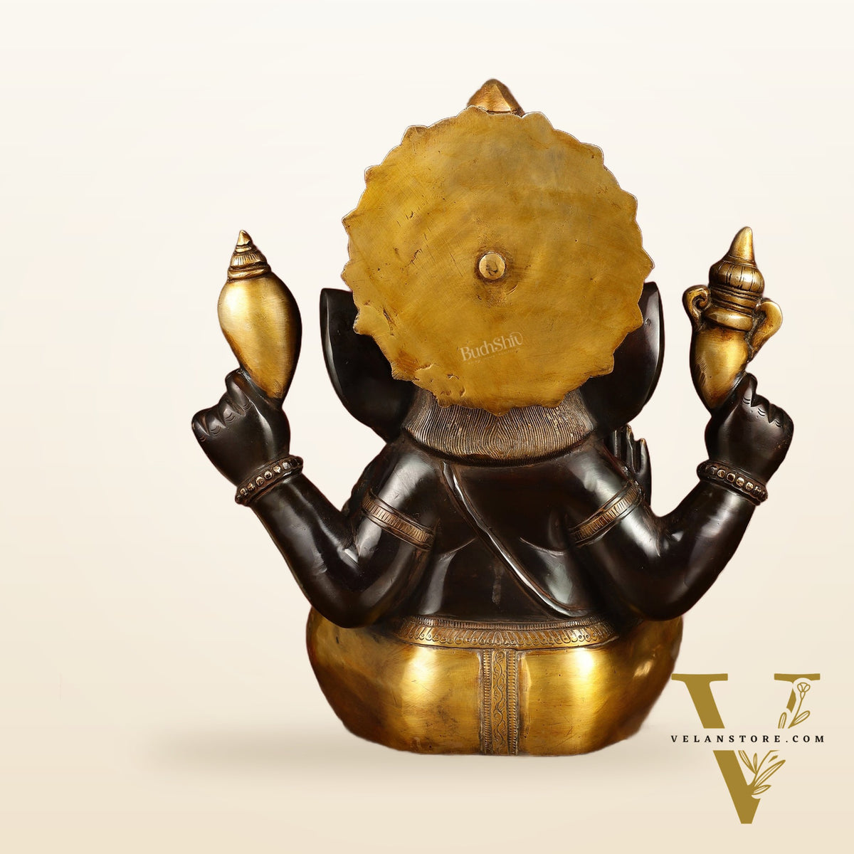 Majestic 15-Inch Pure Brass Ganapati Statue in Black Tone