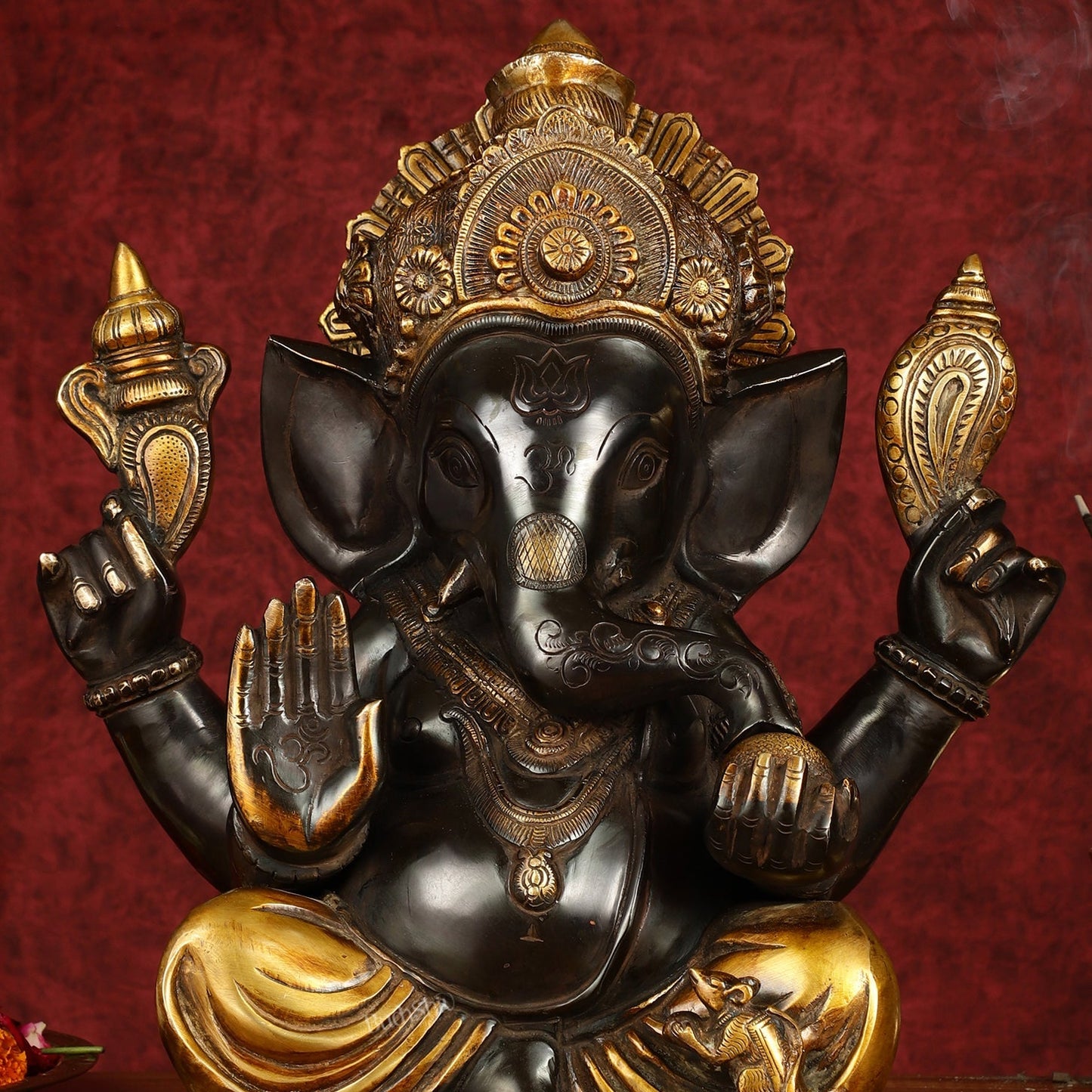 Majestic 15-Inch Pure Brass Ganapati Statue in Black Tone