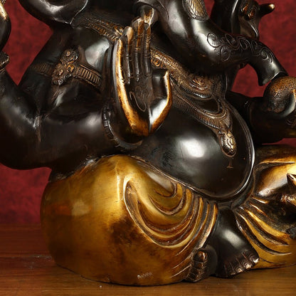 Majestic 15-Inch Pure Brass Ganapati Statue in Black Tone