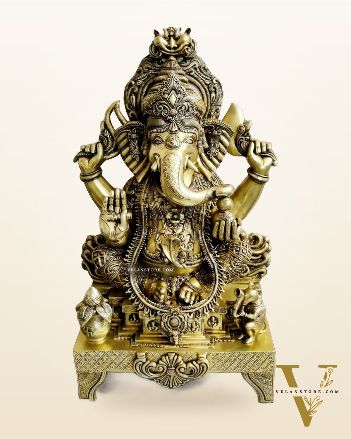 Majestic 3-Foot Brass Lord Ganesha Statue - 34 Inch