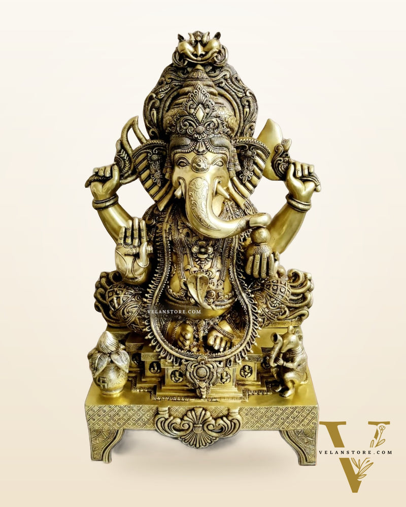 Majestic 3-Foot Brass Lord Ganesha Statue - 34 Inch