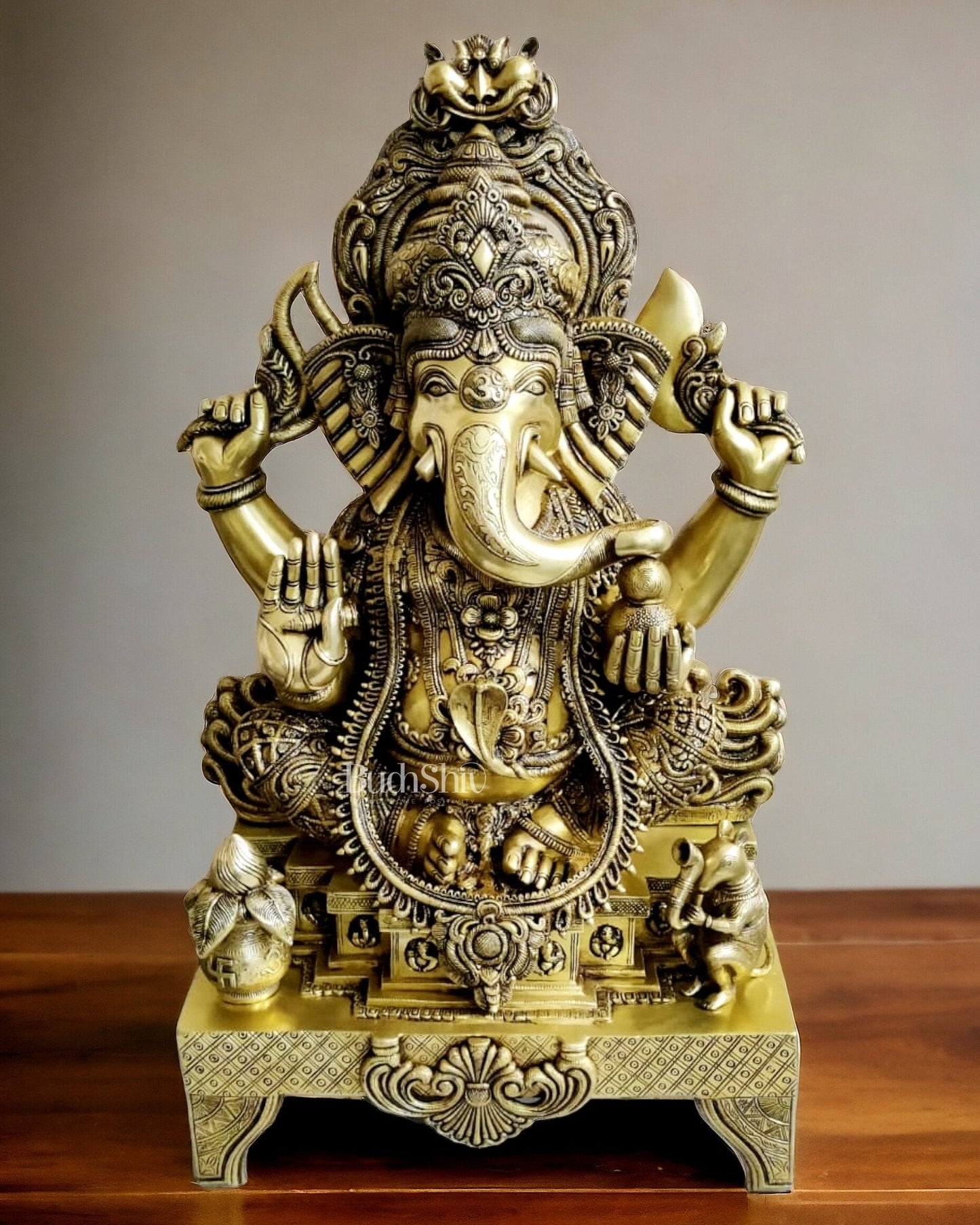 Majestic 3-Foot Brass Lord Ganesha Statue - 34 Inch