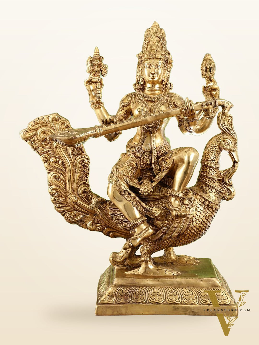 Majestic 30" Tall Brass Goddess Saraswati Statue
