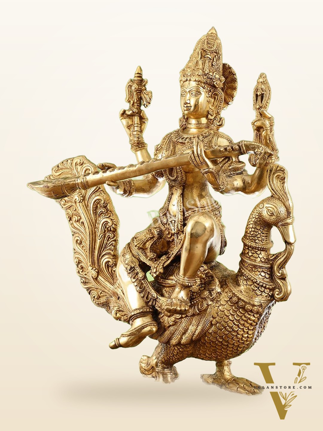 Majestic 30" Tall Brass Goddess Saraswati Statue