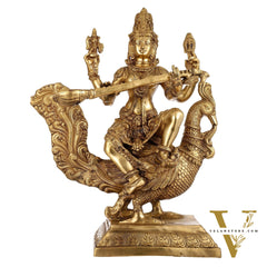 Majestic 30" Tall Brass Goddess Saraswati Statue
