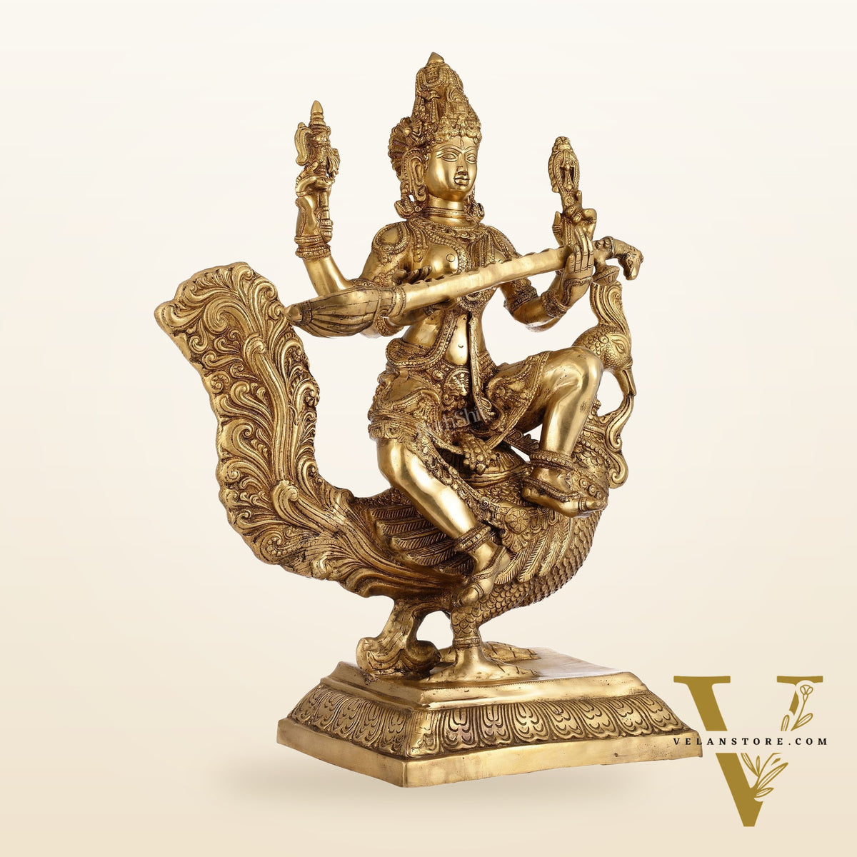 Majestic 30" Tall Brass Goddess Saraswati Statue