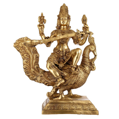 Majestic 30" Tall Brass Goddess Saraswati Statue