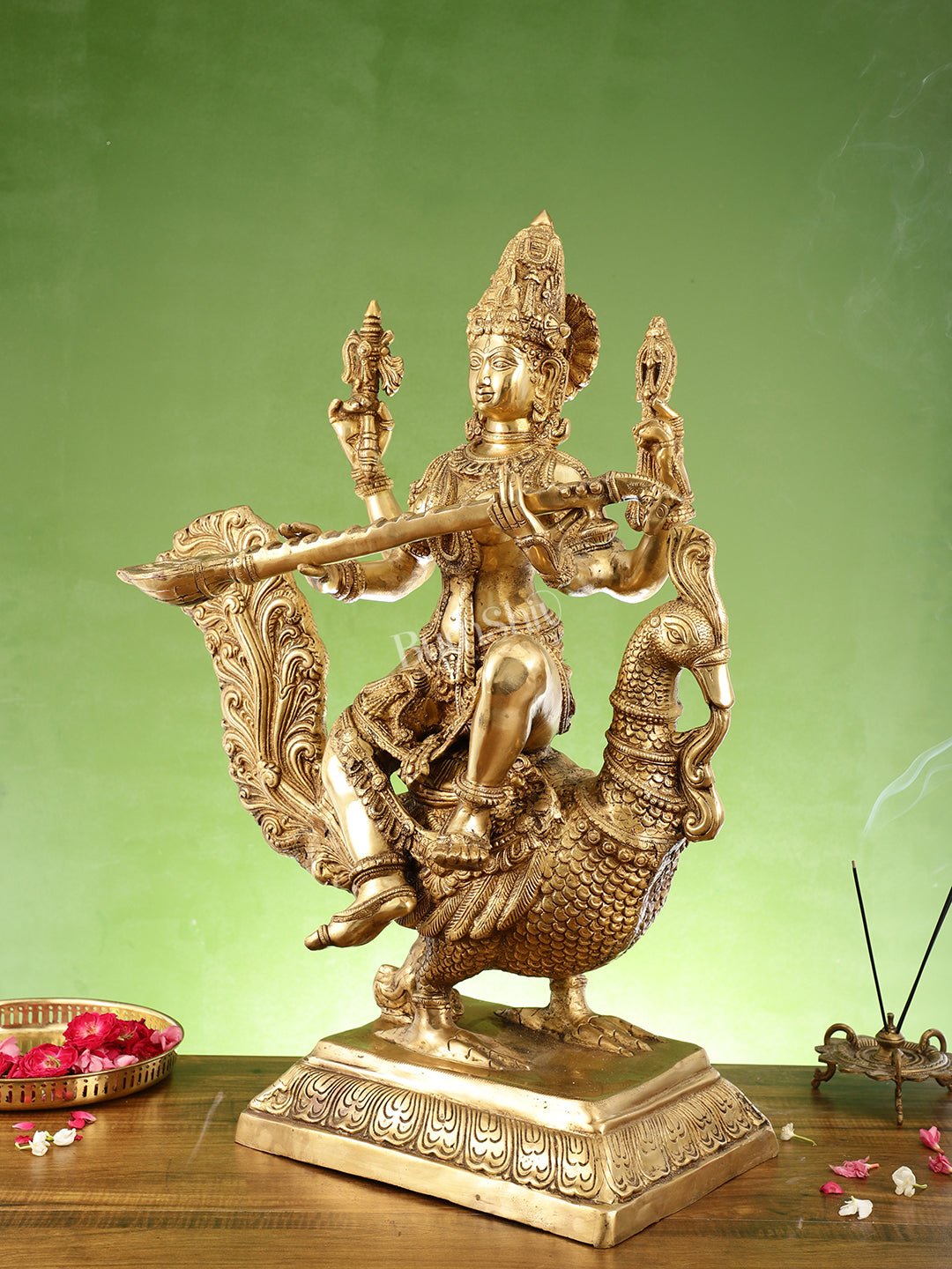 Majestic 30" Tall Brass Goddess Saraswati Statue