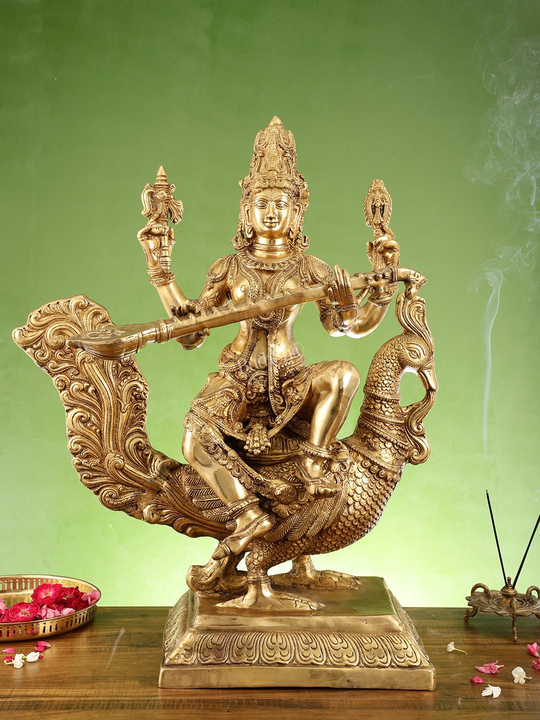 Majestic 30" Tall Brass Goddess Saraswati Statue