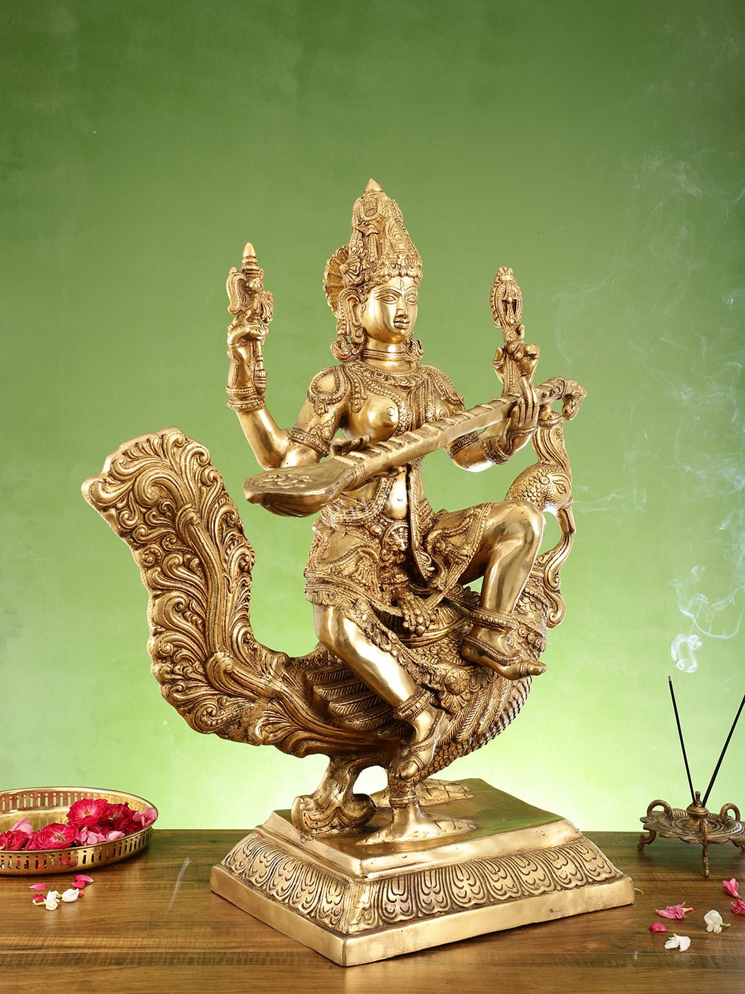 Majestic 30" Tall Brass Goddess Saraswati Statue