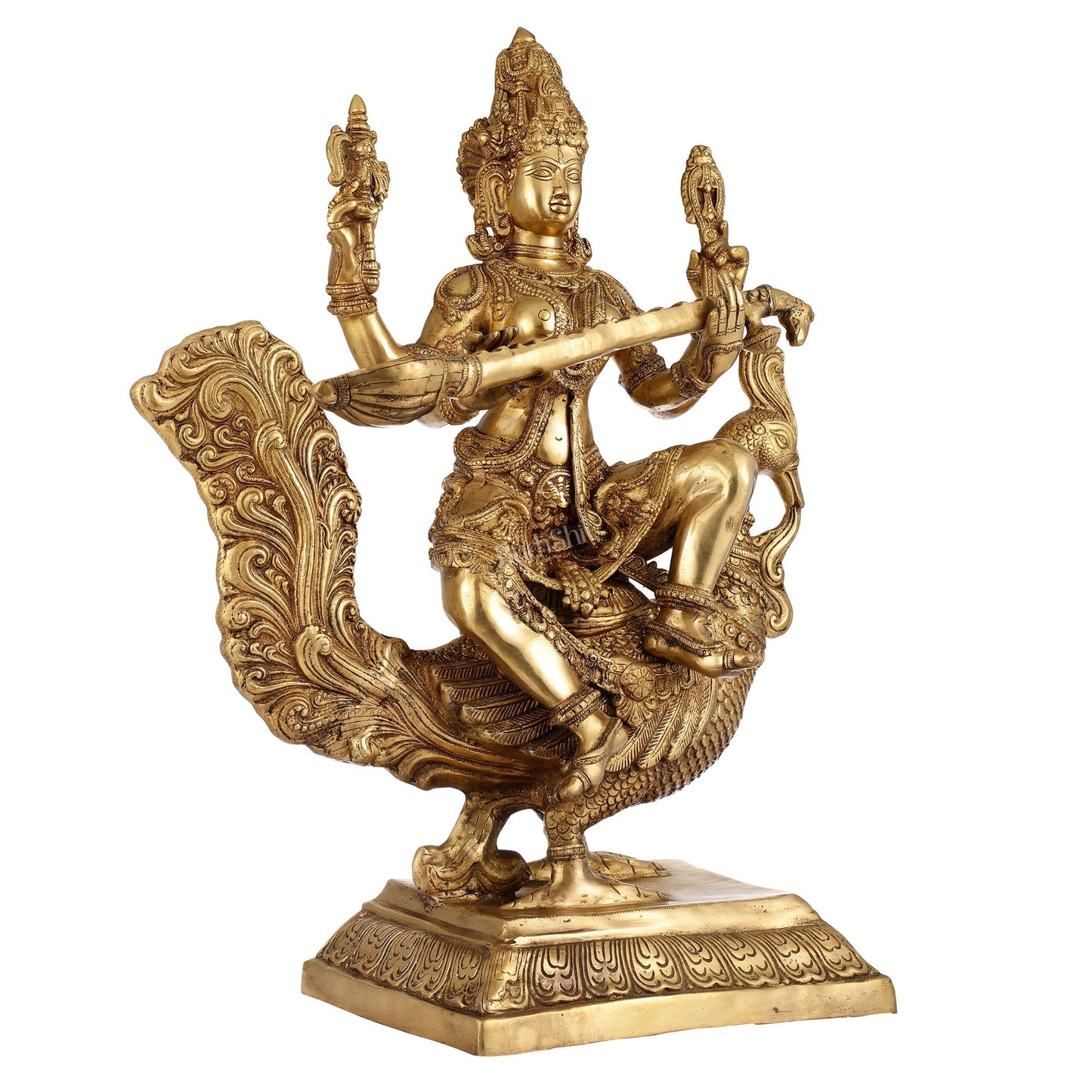Majestic 30" Tall Brass Goddess Saraswati Statue