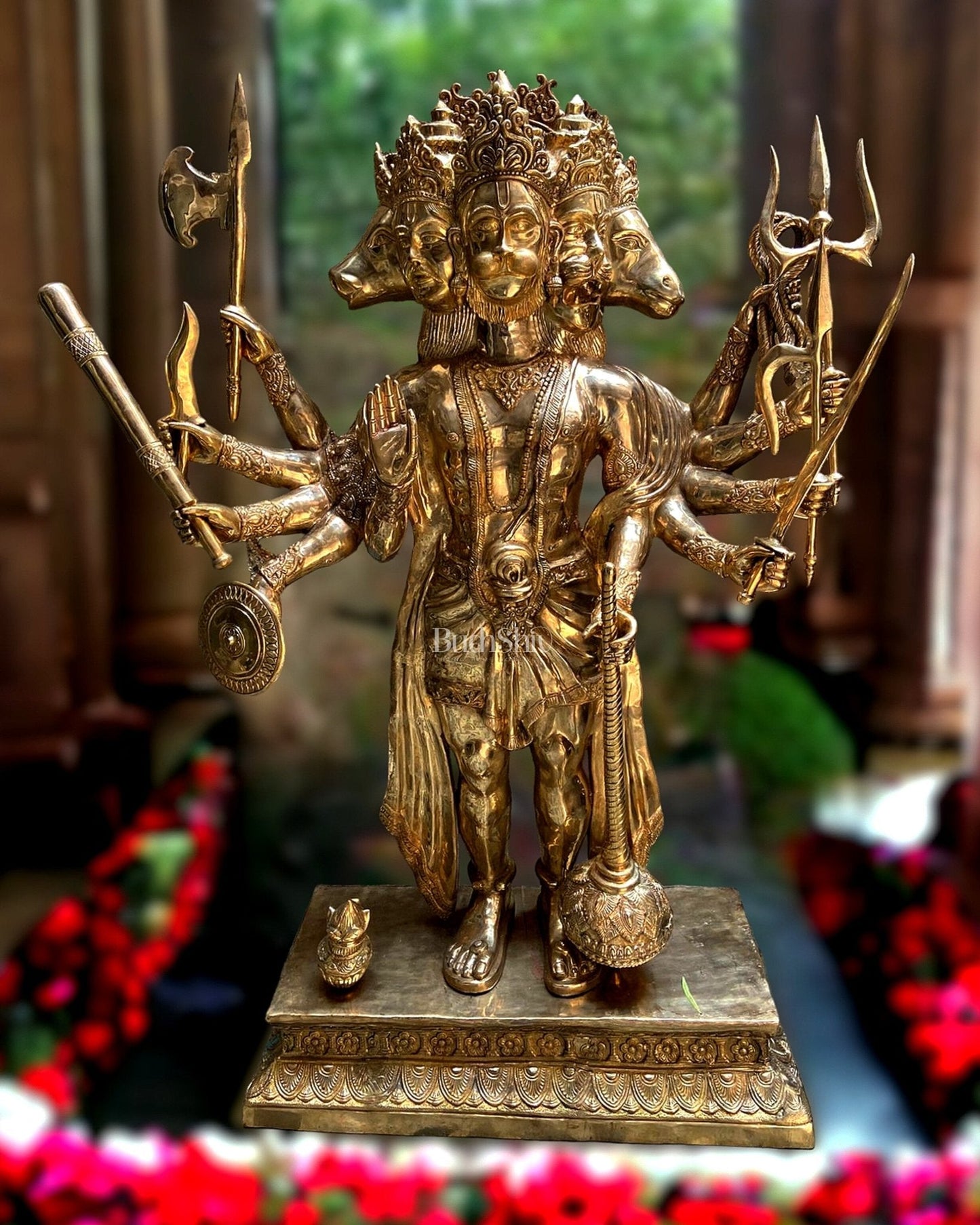 Majestic 75-inch Tall Brass Panchmukhi Hanuman Statue