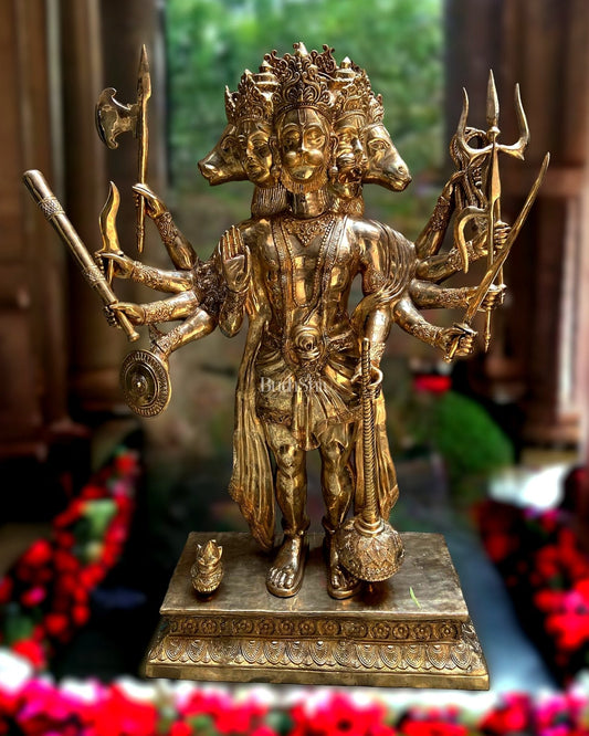 Majestic 75-inch Tall Brass Panchmukhi Hanuman Statue