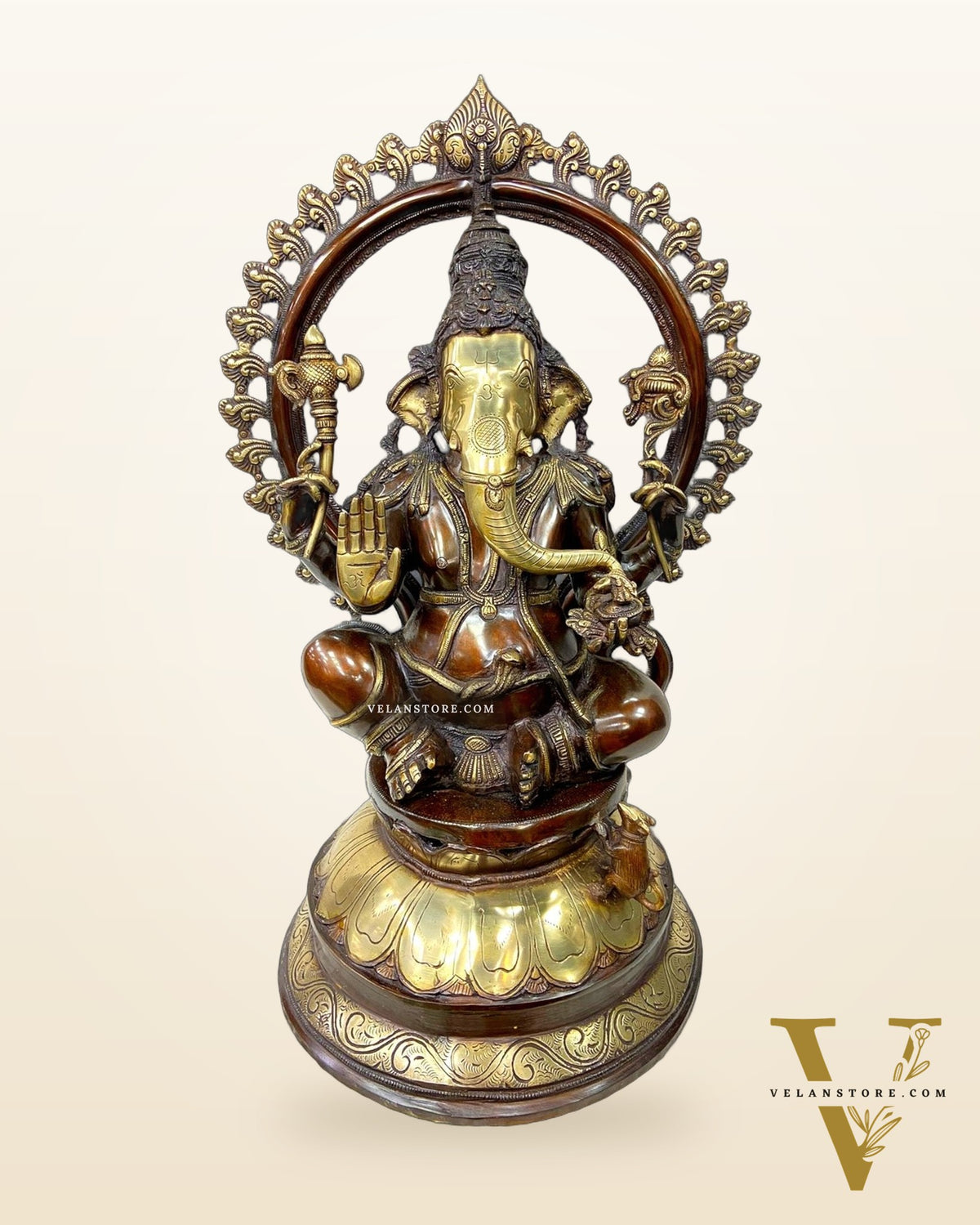 Majestic Brass Ganapati Statue with Arch 27"