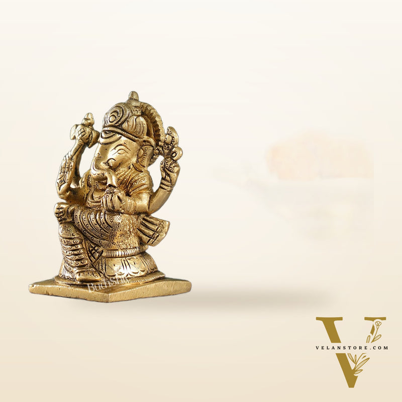 Majestic Brass Ganesha Idol | Height 4 inch