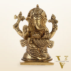 Majestic Brass Ganesha Idol | Height 4 inch
