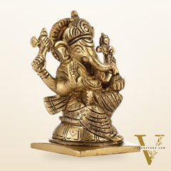 Majestic Brass Ganesha Idol | Height 4 inch