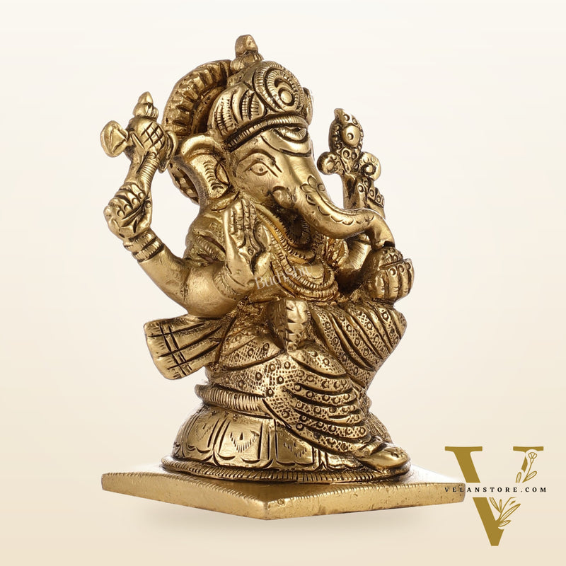 Majestic Brass Ganesha Idol | Height 4 inch