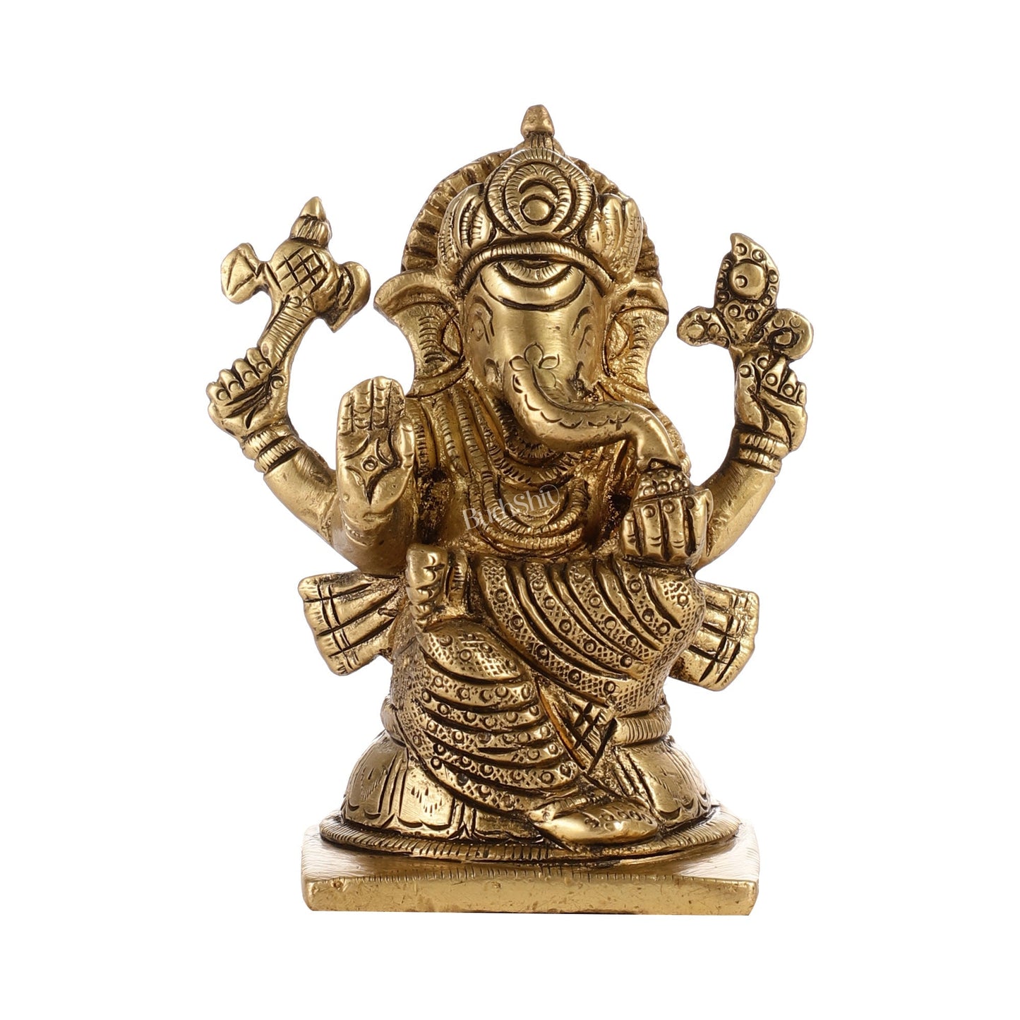 Majestic Brass Ganesha Idol | Height 4 inch