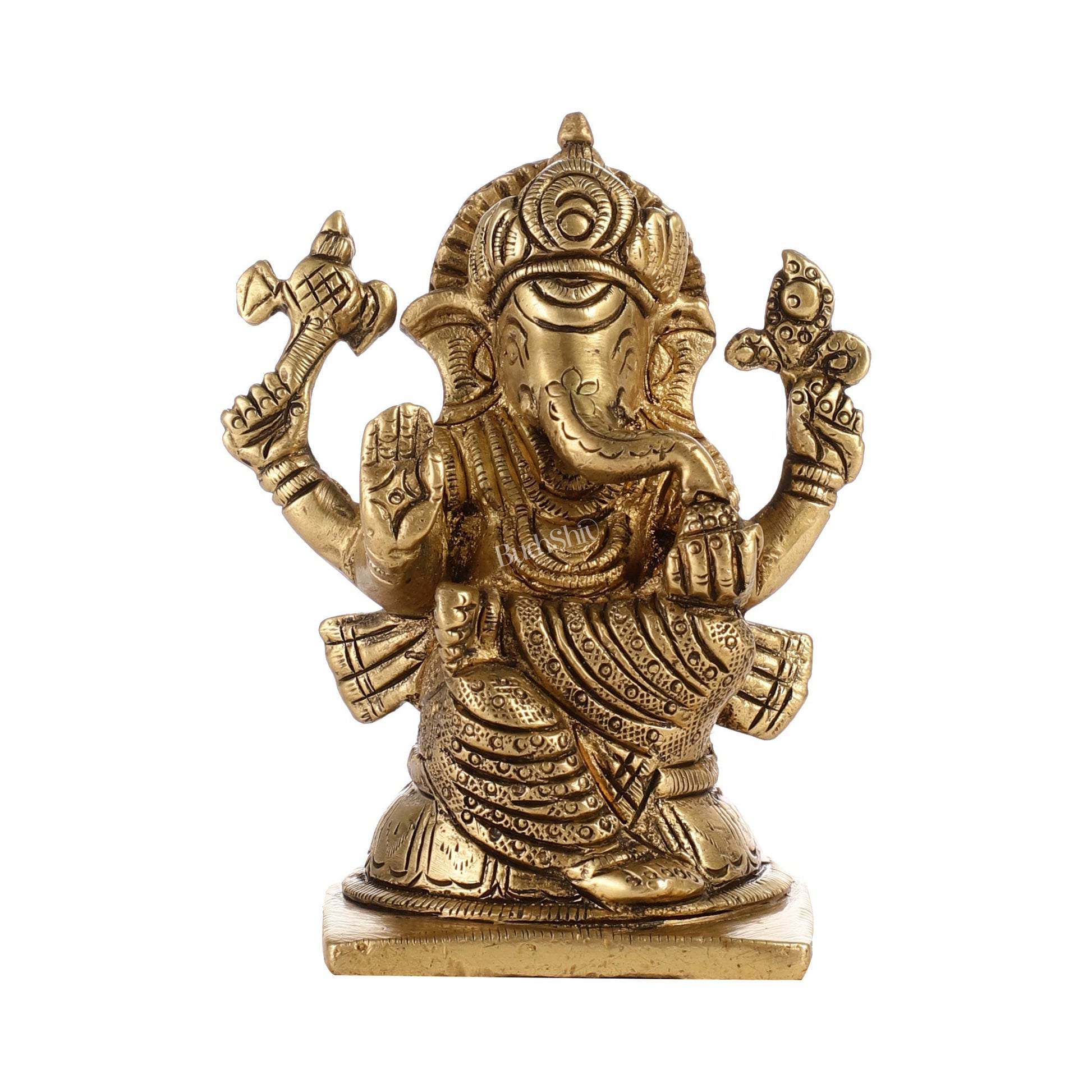Majestic Brass Ganesha Idol | Height 4 inch