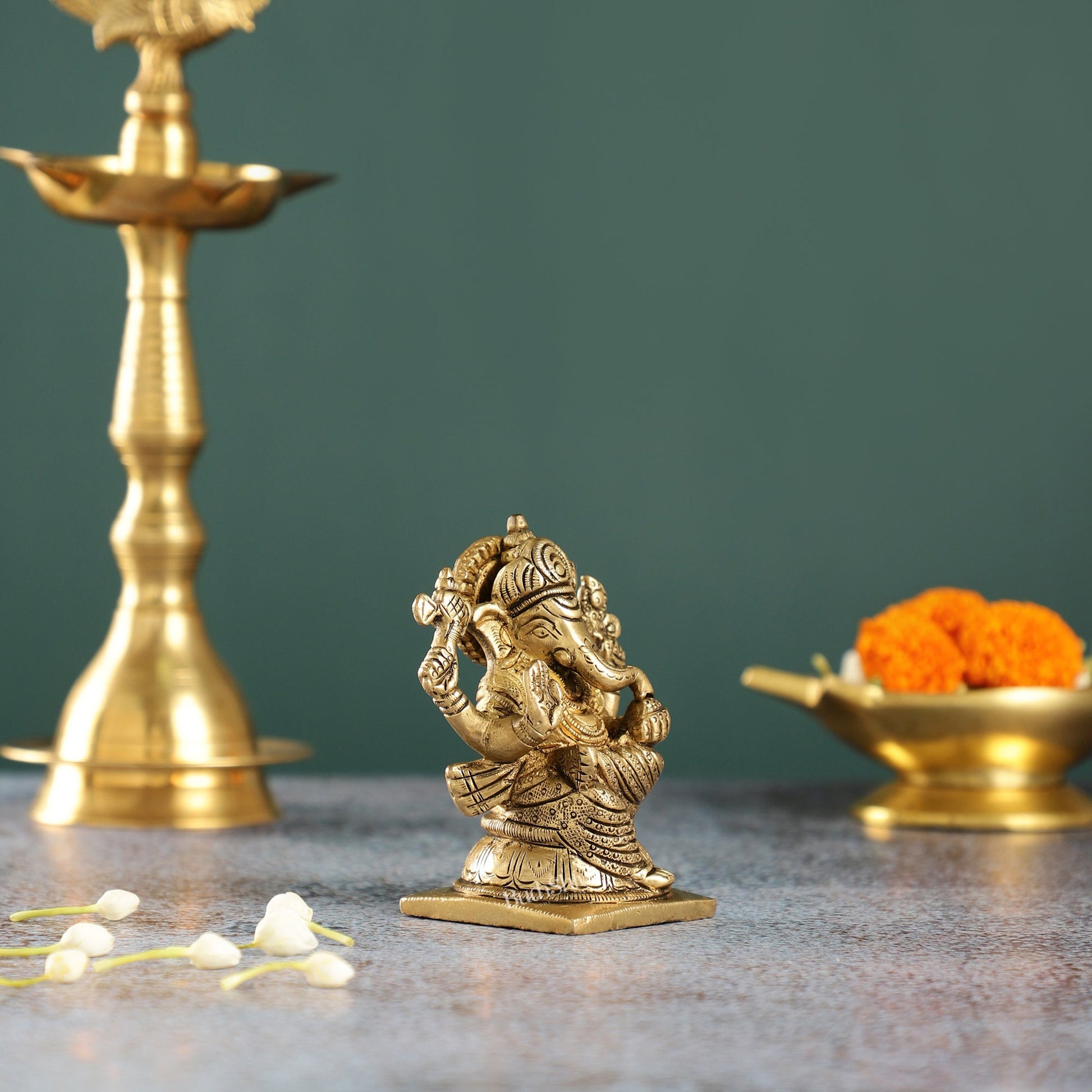 Majestic Brass Ganesha Idol | Height 4 inch