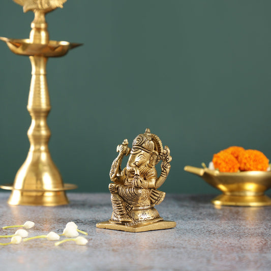 Majestic Brass Ganesha Idol | Height 4 inch