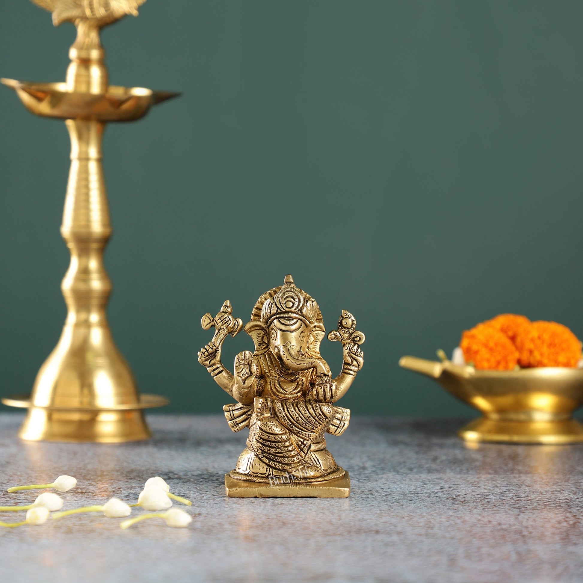 Majestic Brass Ganesha Idol | Height 4 inch