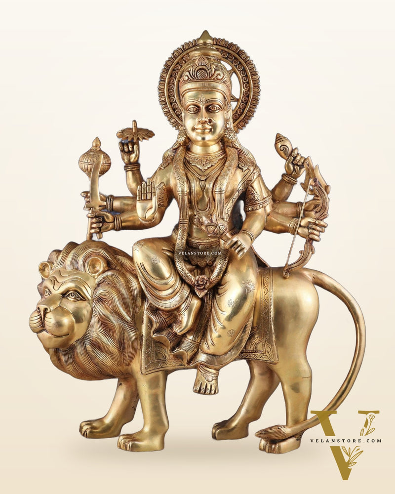Majestic Brass Goddess Durga Sherawali Mata Idol | 31"