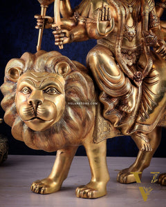 Majestic Brass Goddess Durga Sherawali Mata Idol | 31"