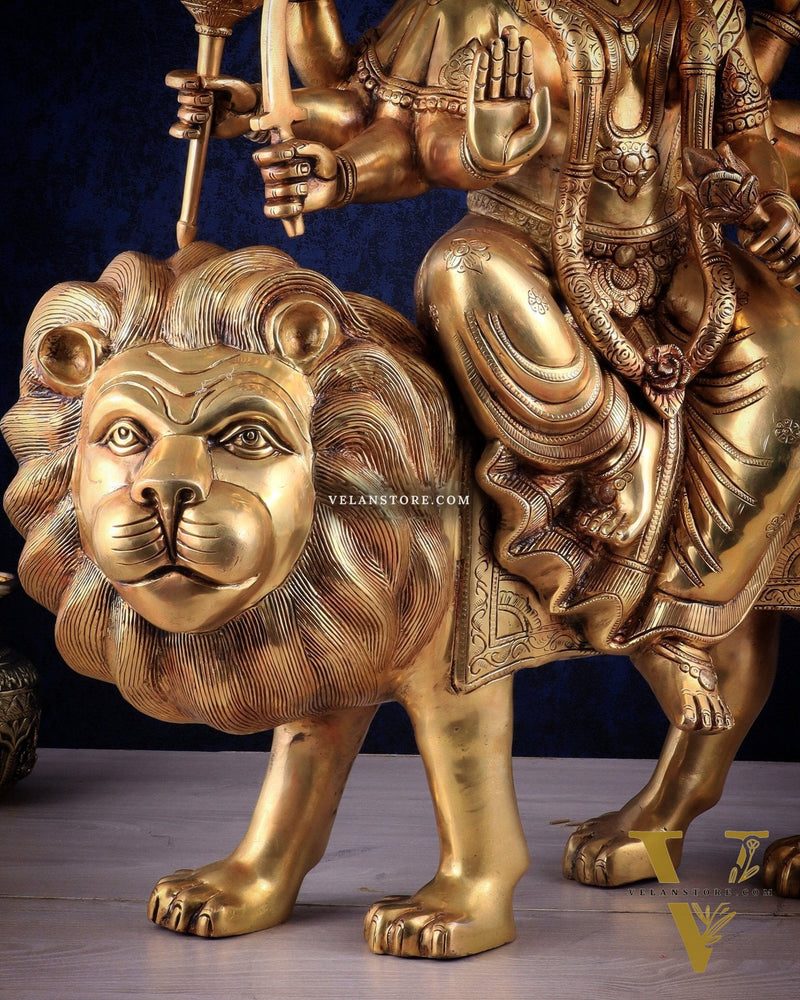 Majestic Brass Goddess Durga Sherawali Mata Idol | 31"
