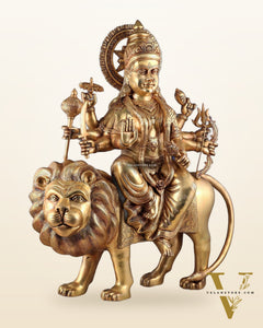 Majestic Brass Goddess Durga Sherawali Mata Idol | 31"