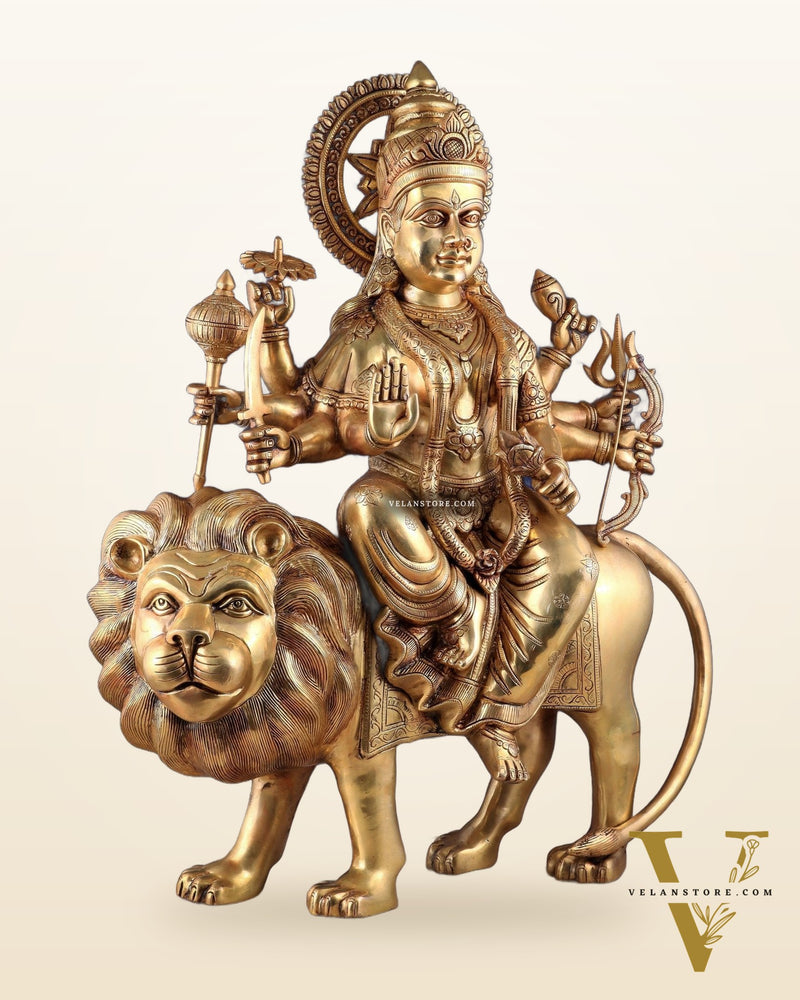 Majestic Brass Goddess Durga Sherawali Mata Idol | 31"