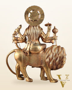 Majestic Brass Goddess Durga Sherawali Mata Idol | 31"