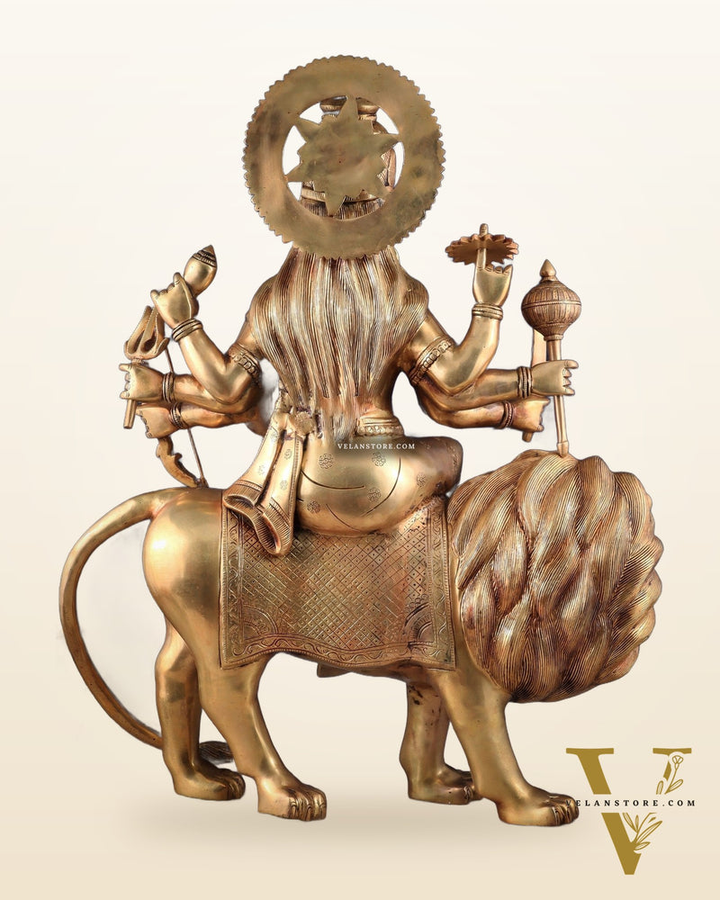 Majestic Brass Goddess Durga Sherawali Mata Idol | 31"