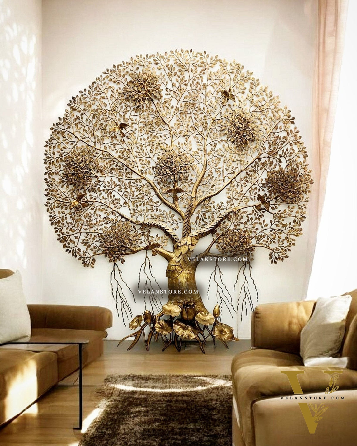 Majestic Brass Kalpavriksha Tree Wall Hanging – 75" x 68" x 10" | Grand Statement Piece