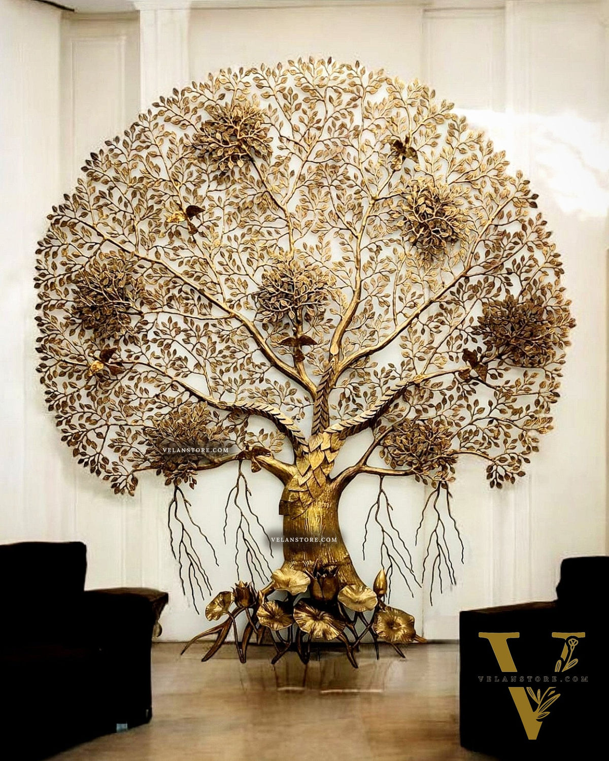 Majestic Brass Kalpavriksha Tree Wall Hanging – 75" x 68" x 10" | Grand Statement Piece