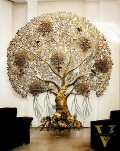 Majestic Brass Kalpavriksha Tree Wall Hanging – 75" x 68" x 10" | Grand Statement Piece