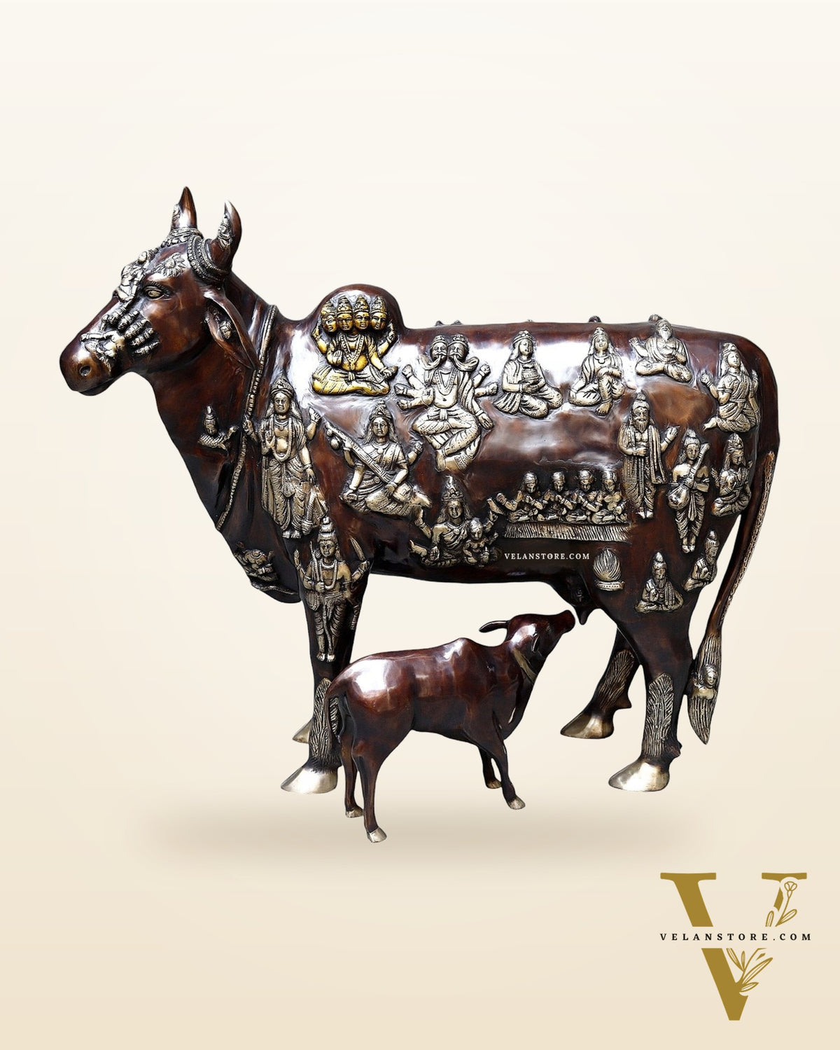 Majestic Brass Kamadhenu Cow with Calf – Shilpkari Sculpture | 48.5" Height | 163 kg