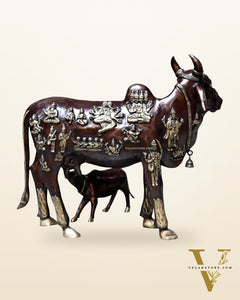 Majestic Brass Kamadhenu Cow with Calf – Shilpkari Sculpture | 48.5" Height | 163 kg