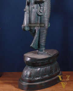 Majestic Brass Lady Holding Parrot Idol – Chola Style, 36 Inch