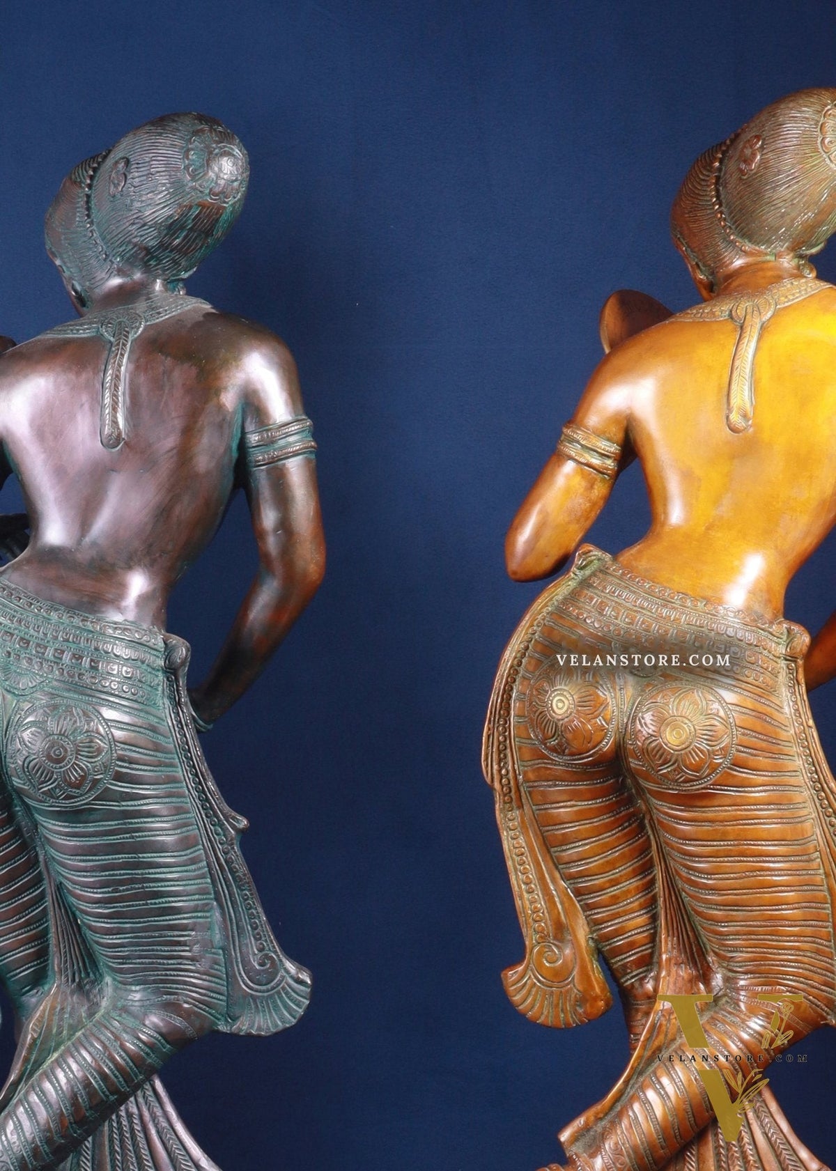 Majestic Brass Lady Holding Parrot & Lady Holding Mirror Sculpture – Chola Style, 36 Inch, 48 Kg