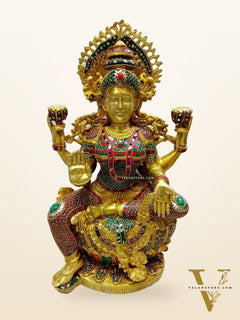 Majestic Brass Large Lakshmi Devi Idol with Meenakari 26"
