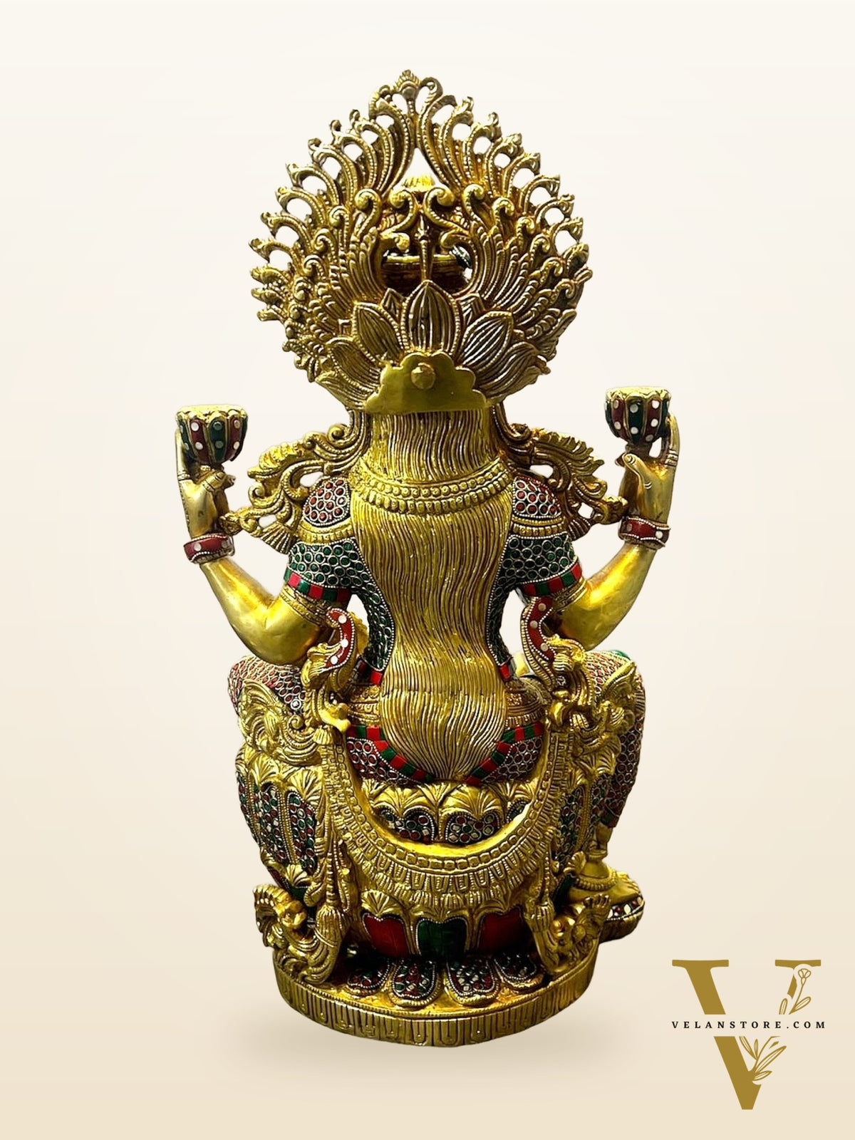 Majestic Brass Large Lakshmi Devi Idol with Meenakari 26"