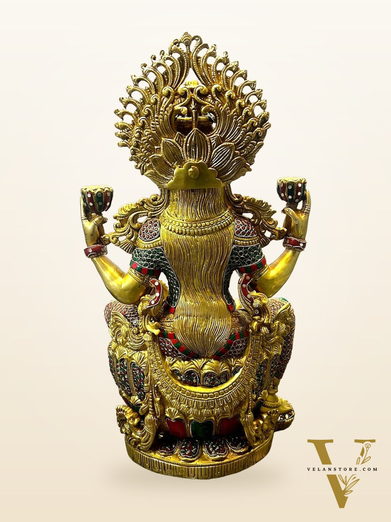 Majestic Brass Large Lakshmi Devi Idol with Meenakari 26"