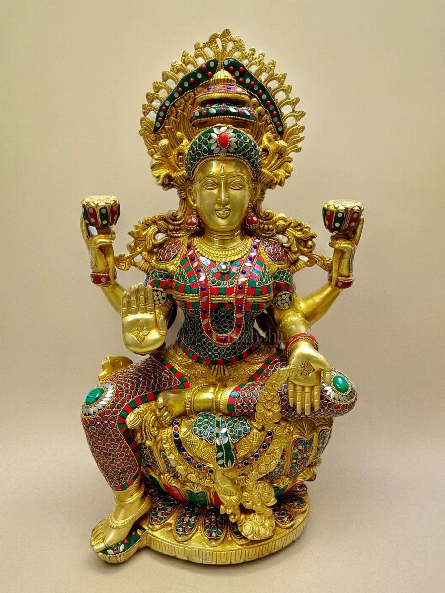 Majestic Brass Large Lakshmi Devi Idol with Meenakari 26"