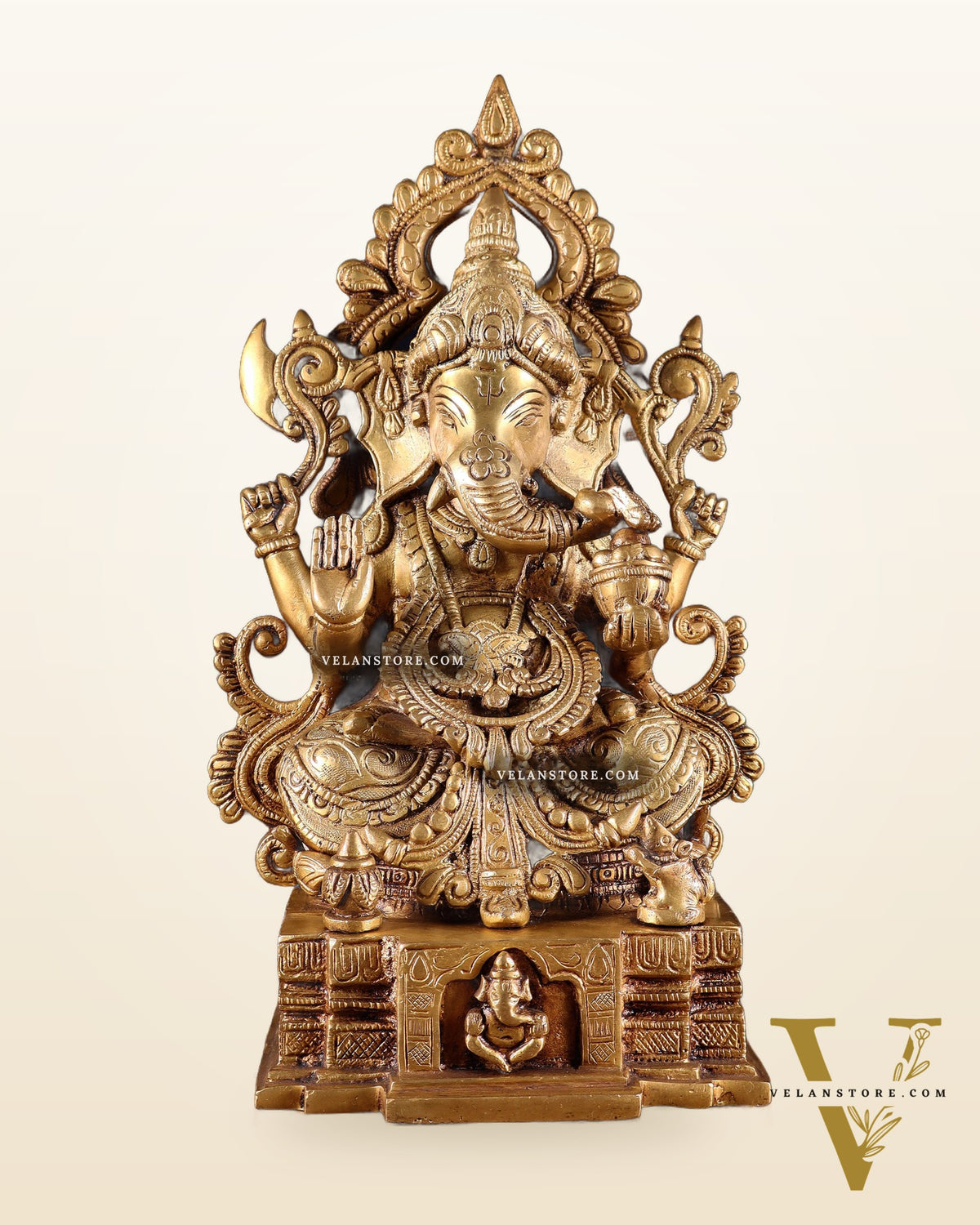 Majestic Brass Lord Ganesha Statue - 12 Inch