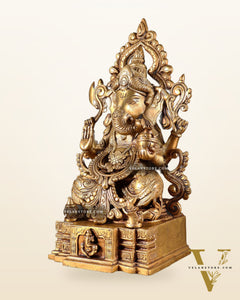 Majestic Brass Lord Ganesha Statue - 12 Inch